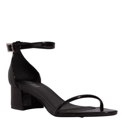 Sandália Verniz Preto Salto Baixo Bloco