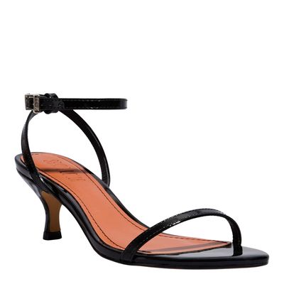 Sandália Bico Fino Verniz Preta Salto Baixo