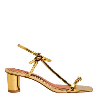 Sandália Specchio Metalizado Bico Quadrado Dourado