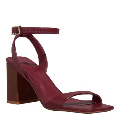 Sandália Couro Vermelho Marsala Salto Fachete