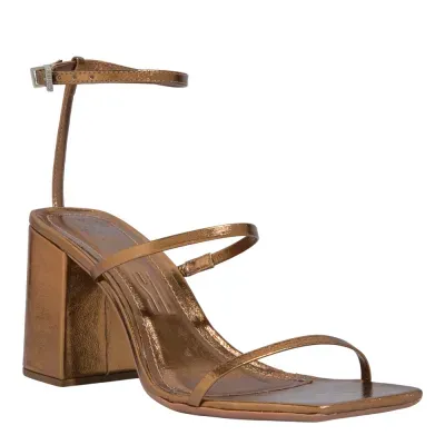 Sandalia Lolla Metalizada Craquelê Salto Bloco Bronze