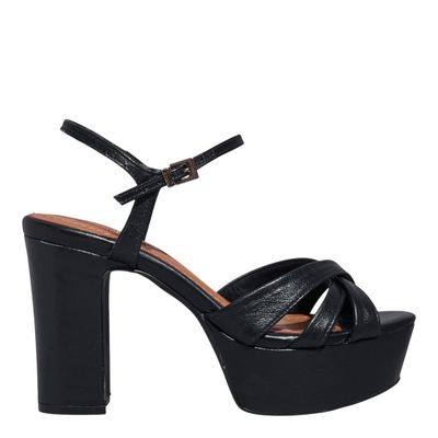 Sandália Couro Nobre Soft Salto Grosso Preto