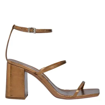 Sandalia Lolla Metalizada Craquelê Salto Bloco Bronze