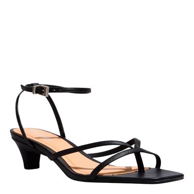 Sandália Bico Quadrado Napa Preta Salto Baixo