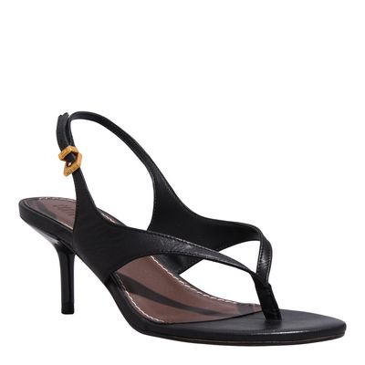 Sandália De Dedo Couro Pelica Soft Preto Salto Fino