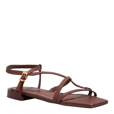 Rasteira Couro Confort Marrom Dark Bico Quadrado