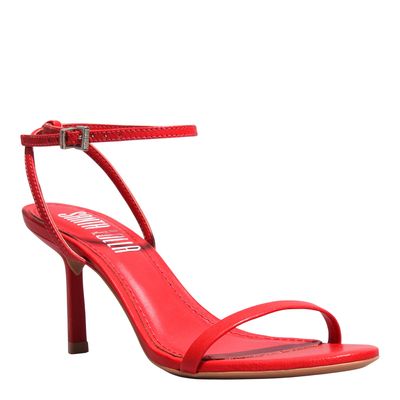 Sandália Couro Pelica Vermelho Blood Salto Médio Fino
