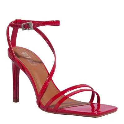 Sandália Verniz Bico Quadrado Salto Alto Fino Vermelha