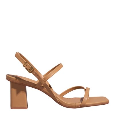 Sandália Napa Salto Médio Bege Palha