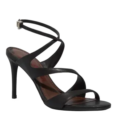 Sandália Couro Pelica Soft Salto Alto Fino Preta