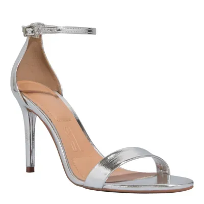 Sandália Metalizada Salto Alto Fino Prata