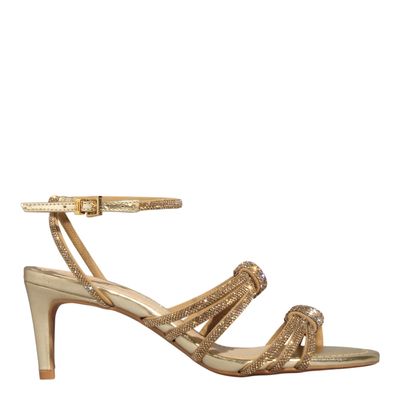 Sandália Shiny Metalizada Dourada Salto Médio