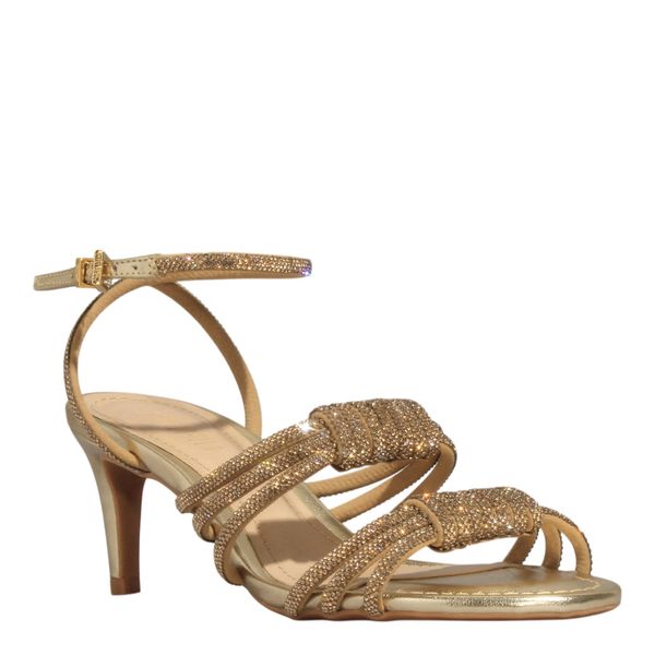 Sandália Shiny Metalizada Dourada Salto Médio