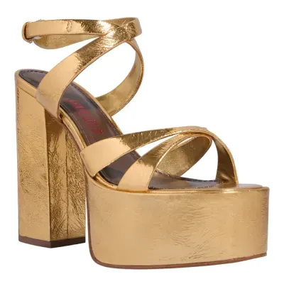Sandália Plataforma Couro Metalizado Dourada