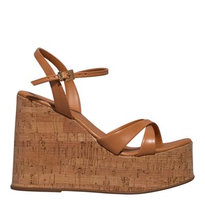 Sandália Anabela Couro Nobre Soft Caramelo