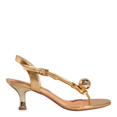 Sandália Metalizada Dourada Salto Baixo