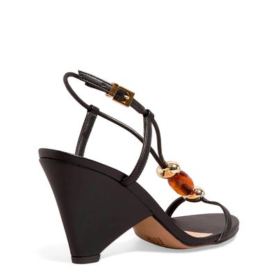 Sandália napa soft preto salto médio pedraria