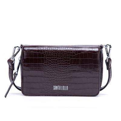 Bolsa Pequena Croco Envernizada Marrom