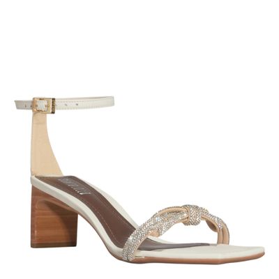 Sandália Shiny Off White Salto Baixo Lâmina