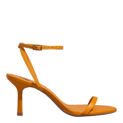 Sandália Couro Pelica Soft Salto Fino Amarelo Mostarda