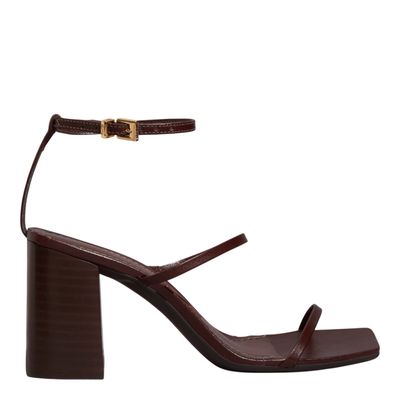 Sandália Lolla Couro Marrom Dark Salto Médio