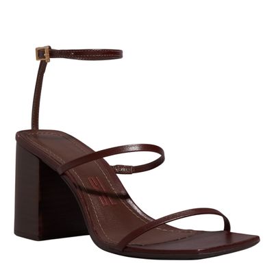 Sandália Lolla Couro Marrom Dark Salto Médio