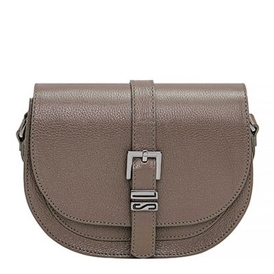 Bolsa Couro Pequena Tiracolo Fivela Cinza