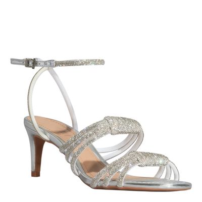 Sandália Shiny Metalizada Prata Salto Médio