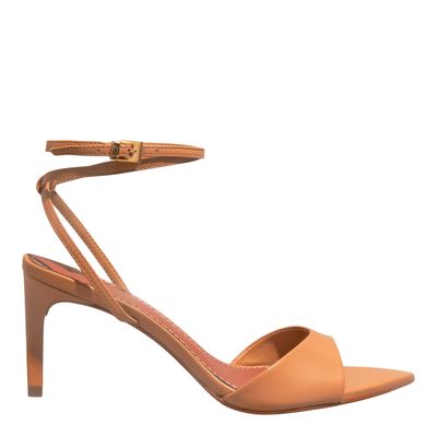 Sandália Bico Folha Couro Pelica Soft Caramelo