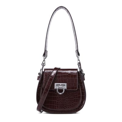 Bolsa Croco Alto Brilho Marrom Escuro