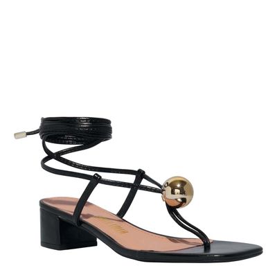 Sandália Amarração Napa Salto Baixo Preta