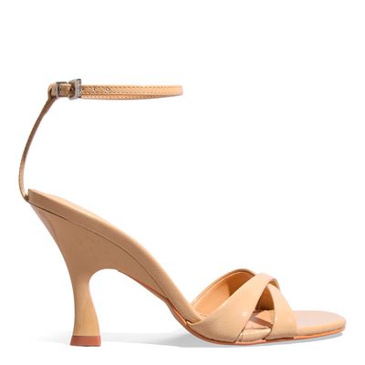 Sandália Verniz Bege Tan Salto Geométrico