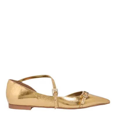 Sapatilha Couro Metalizado Bico Fino Dourada