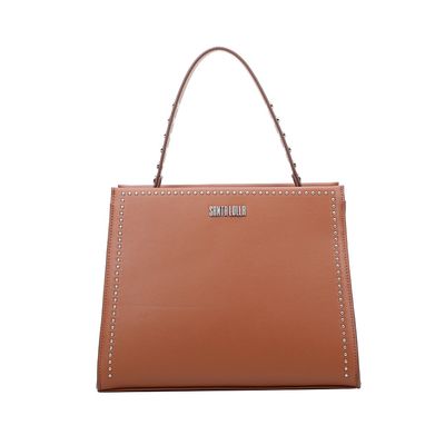 Bolsa Grande Quadrada Rebite Marrom