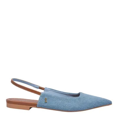 Sapatilha Slingback Texturizada Bico Fino Azul Jeans