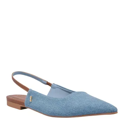 Sapatilha Slingback Texturizada Bico Fino Azul Jeans