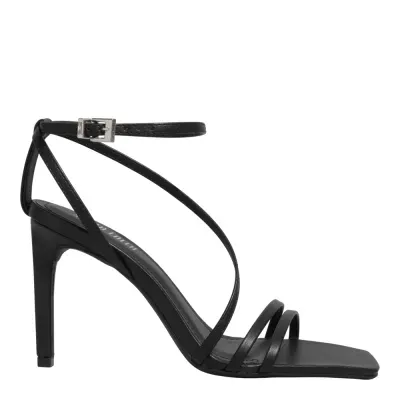 Sandália Napa Soft Bico Quadrado Salto Alto FIno Preta