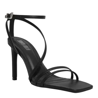 Sandália Napa Soft Bico Quadrado Salto Alto FIno Preta