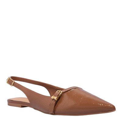 Sapatilha Slingback Verniz Bico Fino Marrom