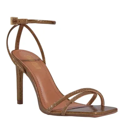 Sandalia Tecido Splendore Brilho Strass Salto Alto Bronze