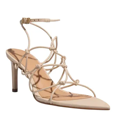 Sandália Couro Pelica Soft Bege Bico Folha Salto Fino