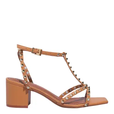 Sandália Spikes Napa Soft Caramelo Salto Grosso