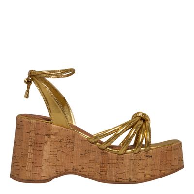 Sandália Anabela Metalizada Dourada