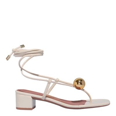 Sandália Amarração Napa Salto Baixo Off White