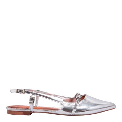 Sapatilha Slingback Metalizada Prata Bico Fino