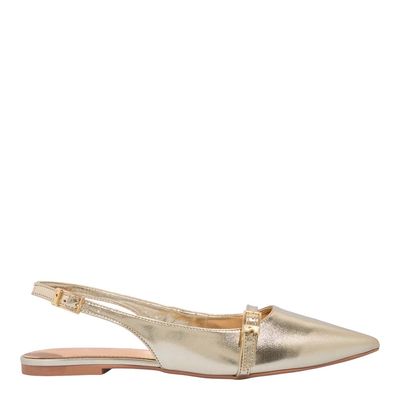 Sapatilha Slingback Metalizada Bico Fino Dourada