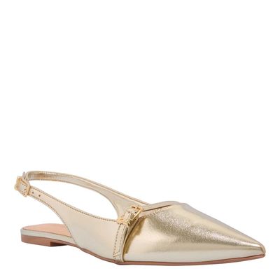 Sapatilha Slingback Metalizada Bico Fino Dourada