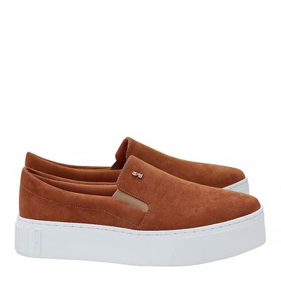 Tênis Slip On Suede Sola Alta Marrom