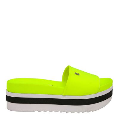 Slide Borracha Três Camadas Tecido Amarelo Neon