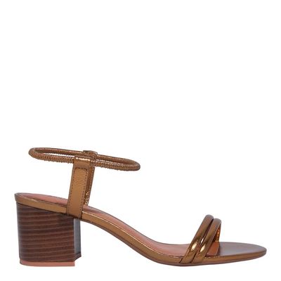 Sandália Metalizada Bronze Salto Bloco Fachete